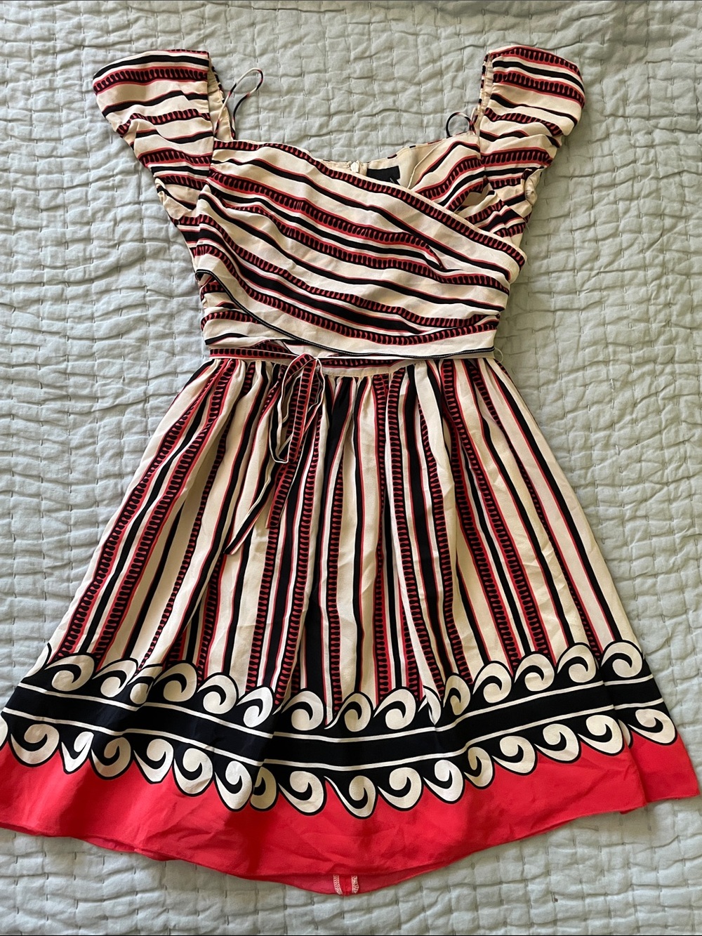 Anna Sui Red, Black and Cream Striped Mini Dress